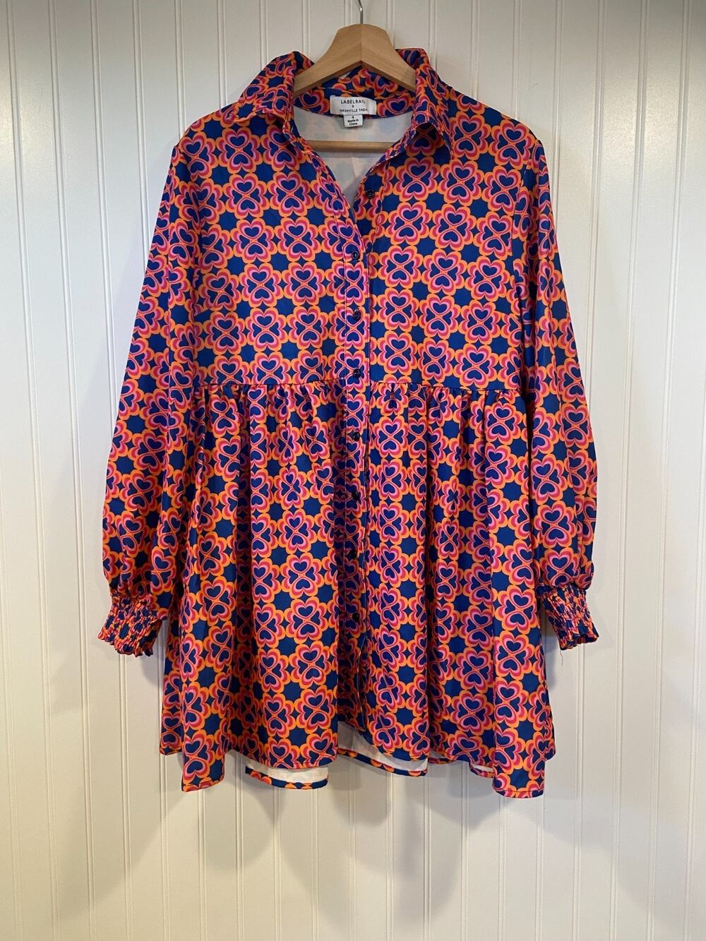 Labelrail X Nashville Tash Dress Women's 4, Pink, Blue, Orange Retro 70s